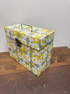 1970's Metal File Box Flower Power Groovy Colors Daisy Floral Design