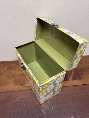 1970's Metal File Box Flower Power Groovy Colors Daisy Floral Design