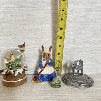 LOT 398K: Vintage Royal Doulton “Mrs Bunnykins: Clean Sweep” Bone China Figurine, Wade Whimsies Turtle, Hallmark Cardinal Snowglobe &...