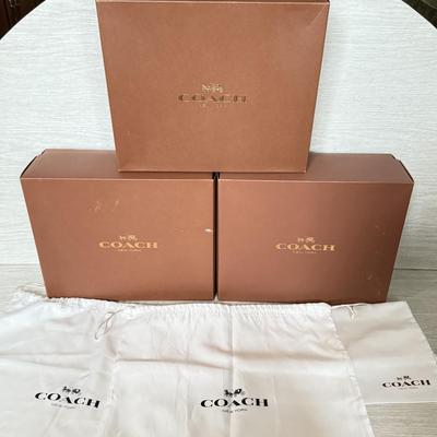 LOT 399D: Brown Coach New York Boxes w/ Branded Cloth Bags