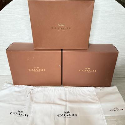 LOT 399D: Brown Coach New York Boxes w/ Branded Cloth Bags
