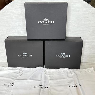 LOT 400D: Black Coach New York Gift Boxes w/ Cloth Bags