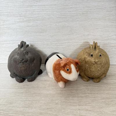 LOT 401K: Guinea Pig Coin Bank & Chubby Rabbit Sculptures: Evergreen & Goose Creek