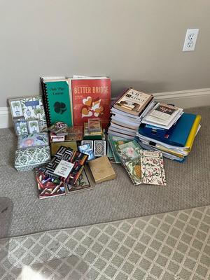 BR705 Large Lot of Bridge Supplies, Instructions and Playing Cards