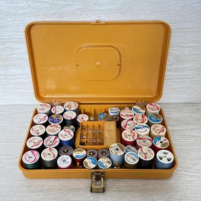 LOT 403L: Collection of Sewing Thread w/ Case & Vintage Crafting Scissors