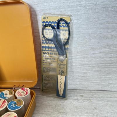 LOT 403L: Collection of Sewing Thread w/ Case & Vintage Crafting Scissors