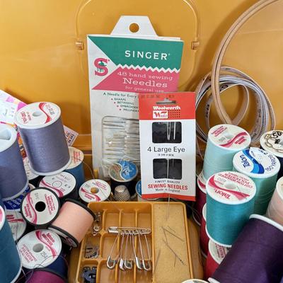 LOT 403L: Collection of Sewing Thread w/ Case & Vintage Crafting Scissors