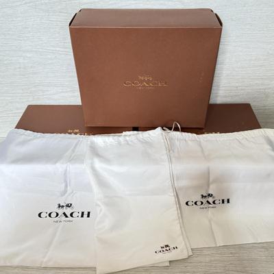 LOT 406D: Brown Coach New York Gift Boxes w/ Branded Cloth Bags