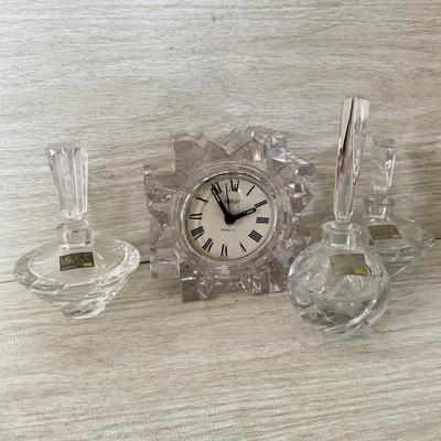 LOT 418D: Mikasa Crystal Collection: Perfume Bottles & Quartz Clock