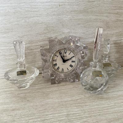 LOT 418D: Mikasa Crystal Collection: Perfume Bottles & Quartz Clock