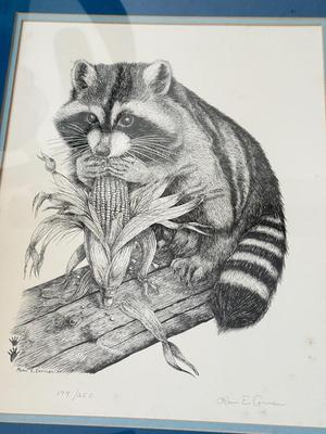 LOT 421L: Signed & Numbered Alan E Crman Racoon Artwork 179/250