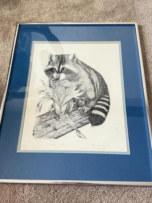 LOT 421L: Signed & Numbered Alan E Crman Racoon Artwork 179/250