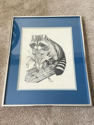 LOT 421L: Signed & Numbered Alan E Crman Racoon Artwork 179/250