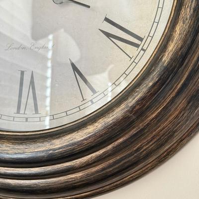 LOT 424D: Home Decor: Edinburgh Clock Company Wall Clock & Circular Mirror