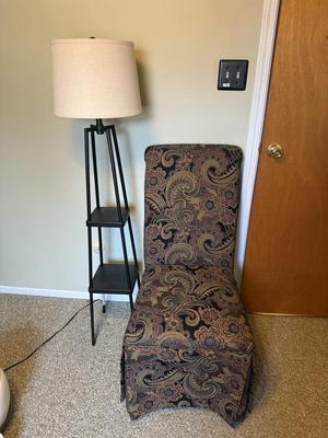 LOT 435U: Paisley Chair & Floor Lamp w/ Shelves