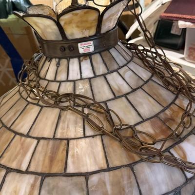 LOT 441B: Vintage Tiffany Style Slag Glass Hanging Lamp
