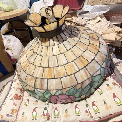 LOT 441B: Vintage Tiffany Style Slag Glass Hanging Lamp