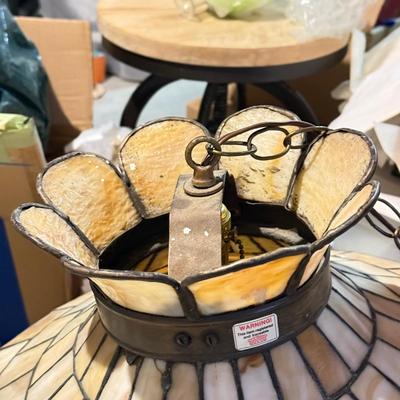 LOT 441B: Vintage Tiffany Style Slag Glass Hanging Lamp