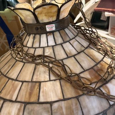 LOT 441B: Vintage Tiffany Style Slag Glass Hanging Lamp