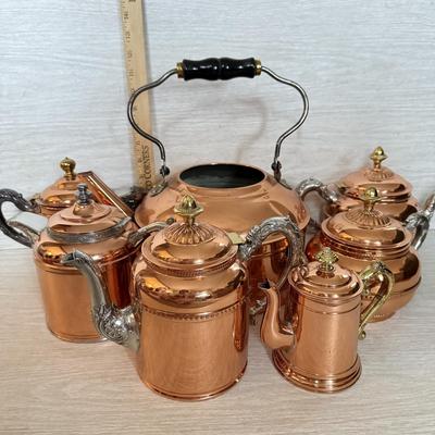 LOT 442D: Copper Tea Kettle w/ Copper Coffee & Teapots