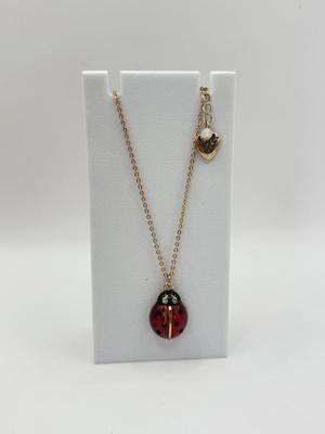 LOT 344J: 19” Betsey Johnson Ladybug Pendant Necklace w/ Matching Pierced Earrings