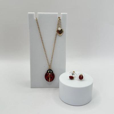LOT 344J: 19” Betsey Johnson Ladybug Pendant Necklace w/ Matching Pierced Earrings