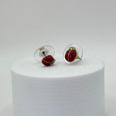 LOT 344J: 19” Betsey Johnson Ladybug Pendant Necklace w/ Matching Pierced Earrings