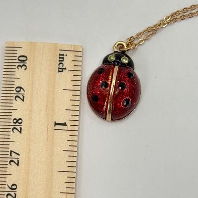 LOT 344J: 19” Betsey Johnson Ladybug Pendant Necklace w/ Matching Pierced Earrings