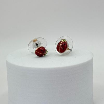 LOT 344J: 19” Betsey Johnson Ladybug Pendant Necklace w/ Matching Pierced Earrings