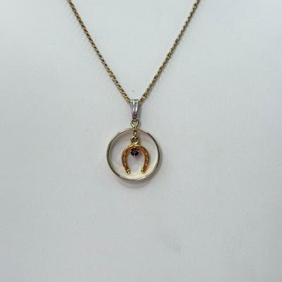 LOT 346J: 15.5” Sarah Coventry Green Blue Bead Necklace & 16” Lucky Horseshoe Pendant Necklace