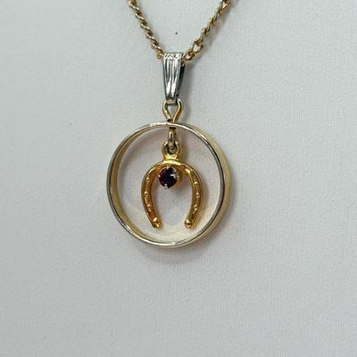 LOT 346J: 15.5” Sarah Coventry Green Blue Bead Necklace & 16” Lucky Horseshoe Pendant Necklace