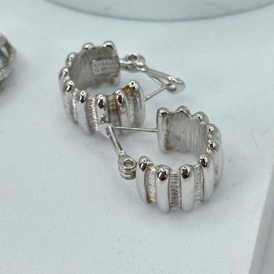 LOT 348J: 6.5” Beaded Bracelet w/ 6 Pairs of Pierced Hoop Earrings: Monet Plated, Bamboo Design & More