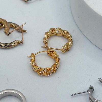 LOT 348J: 6.5” Beaded Bracelet w/ 6 Pairs of Pierced Hoop Earrings: Monet Plated, Bamboo Design & More