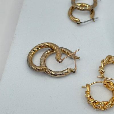 LOT 348J: 6.5” Beaded Bracelet w/ 6 Pairs of Pierced Hoop Earrings: Monet Plated, Bamboo Design & More