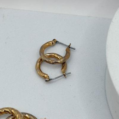 LOT 348J: 6.5” Beaded Bracelet w/ 6 Pairs of Pierced Hoop Earrings: Monet Plated, Bamboo Design & More