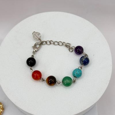 LOT 348J: 6.5” Beaded Bracelet w/ 6 Pairs of Pierced Hoop Earrings: Monet Plated, Bamboo Design & More