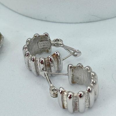 LOT 348J: 6.5” Beaded Bracelet w/ 6 Pairs of Pierced Hoop Earrings: Monet Plated, Bamboo Design & More