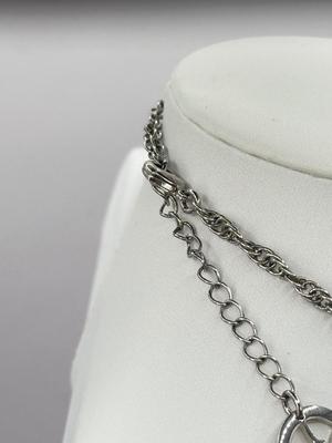 LOT 350J: 20” Trifari Silver Tone Marcasite Pendant Necklace, 19” 1928 Silver Tone Flower Pendant Necklace & 20” Metal Link Chain