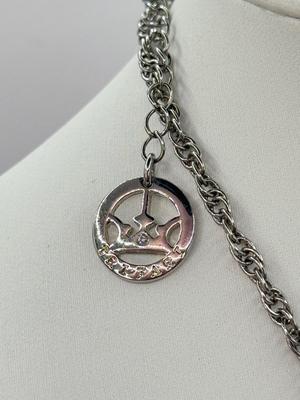 LOT 350J: 20” Trifari Silver Tone Marcasite Pendant Necklace, 19” 1928 Silver Tone Flower Pendant Necklace & 20” Metal Link Chain