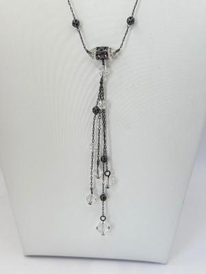 LOT 351J: 17.5” Vintage Crystal Beaded Necklace w/ 2 Bow Pins: Grazian & Unmarked