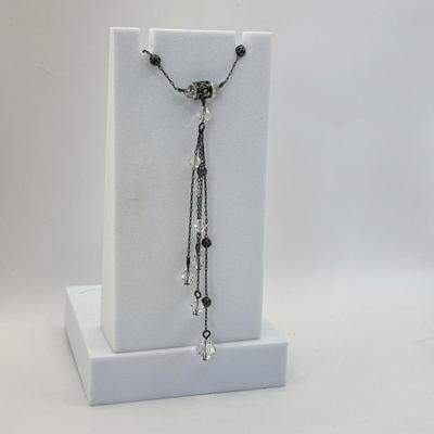 LOT 351J: 17.5” Vintage Crystal Beaded Necklace w/ 2 Bow Pins: Grazian & Unmarked