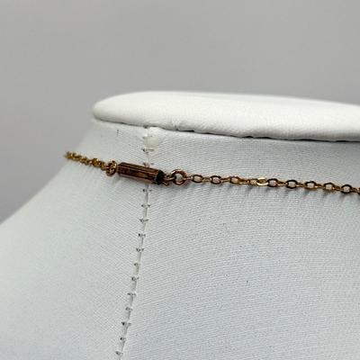 LOT 352J: 17” Victorian Style Faux Glass Amethyst Necklace, 15” Mesh Gold Tone Chain, 16” Trifari Graduated Heart Necklace, 15” Gold Tone...