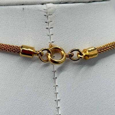 LOT 352J: 17” Victorian Style Faux Glass Amethyst Necklace, 15” Mesh Gold Tone Chain, 16” Trifari Graduated Heart Necklace, 15” Gold Tone...