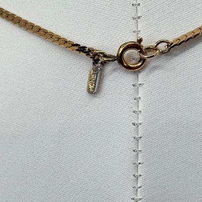 LOT 352J: 17” Victorian Style Faux Glass Amethyst Necklace, 15” Mesh Gold Tone Chain, 16” Trifari Graduated Heart Necklace, 15” Gold Tone...