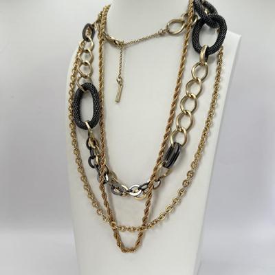 LOT 354J: 30” Adjustable Kenneth Cole Chain Necklace, 14kt Gold Plated Rope Chain Necklace & Gold Tone Chain