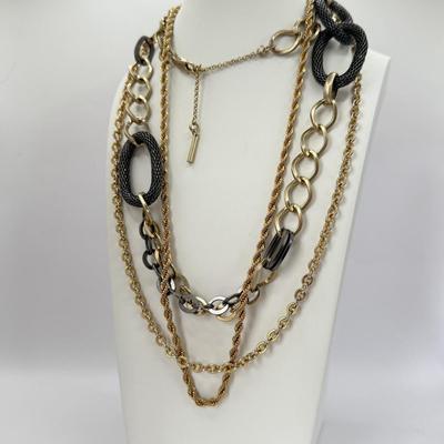 LOT 354J: 30” Adjustable Kenneth Cole Chain Necklace, 14kt Gold Plated Rope Chain Necklace & Gold Tone Chain
