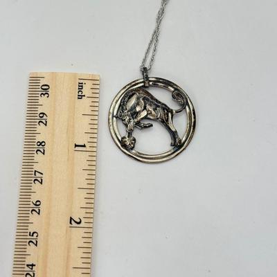 LOT 357J: Van Dell Sterling Silver Taurus Bull Pendant on 18” Sterling Chain (6.83g)