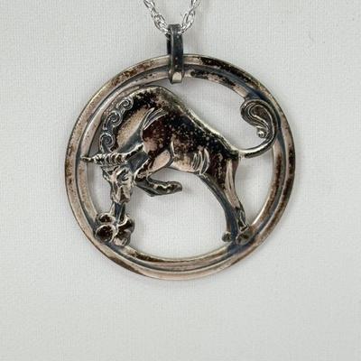 LOT 357J: Van Dell Sterling Silver Taurus Bull Pendant on 18” Sterling Chain (6.83g)