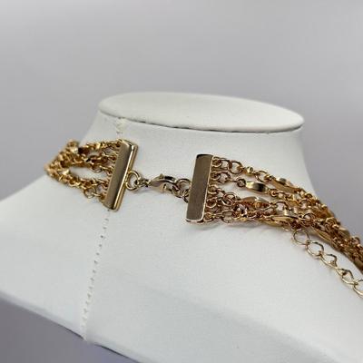LOT 358J: 19” Gold Tone Five Strand Gradual Necklace & Gold Tone Butterfly Cuff Bracelet