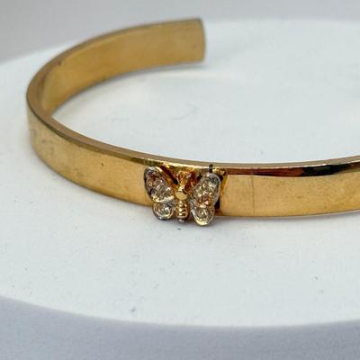 LOT 358J: 19” Gold Tone Five Strand Gradual Necklace & Gold Tone Butterfly Cuff Bracelet